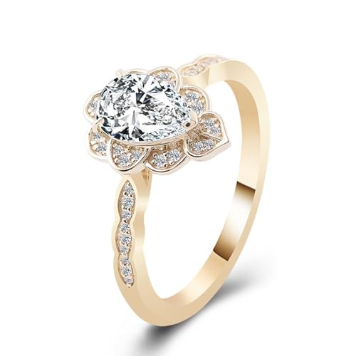 Epinki 18K Gold Au750 Ring, Blumen Pärchen Ringe mit Moissanit 2ct I-J Ovalschliff, Hochzeitsring Gelbgold Au750 Partnerringe Damen Echtgold Schmuck, Individuelle Größen von Epinki