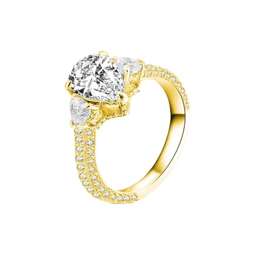 Epinki 9K Gelbgold 375 Ring, Klassiker Bohrer Stein Eheringe mit Moissanit 1ct Ovalschliff, Partnerringe Hochzeitsring Au375 Gold Damen Echt Gold Schmuck, Individuelle Größen von Epinki