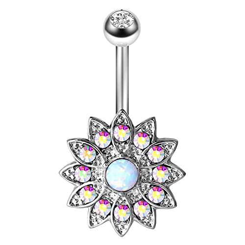 Epinki Bauchnabel Piercings, Blumen mit Bunt Zirkonia Anhänger Bananabell Piercing Edelstahl Körper Schmuck für Damen Mädchen Silber von Epinki