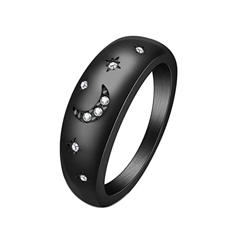 Epinki Eheringe Modern, Edelstahl Ringe 7MM Mond Stern Trauringe Damen mit Zirkonia, Damenring Schwarz Gr.49 (15.6) von Epinki