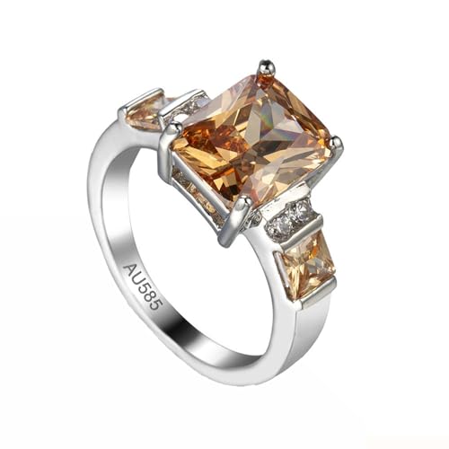 Epinki Pärchen Ringe Weißgold Au585 14K, Simple Elegant Ring Verlobungsring mit Granat Orange, Gold 585 Eheringe mit Moissanit Echter Schmuck, Gr.63 (20.1) von Epinki