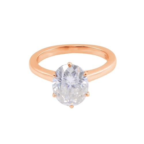 Epinki Ring 585 Rotgold, Klassiker Solitär Partnerringe mit Moissanit 3ct Champagner Ovalschliff, 14K Gold Freundschaftsringe Hochzeitsring Damen Echtschmuck, Individuelle Größen von Epinki