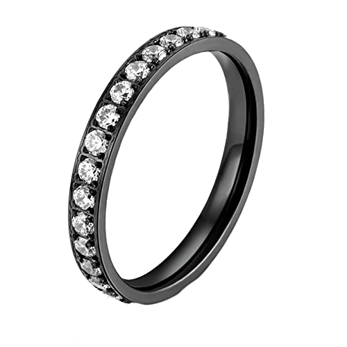 Epinki Ring Hochzeit Damen 3MM, Schwarz Damen Ringe Pärchenringe Kristallstein Stapelbar mit Zirkonia Edelstahl Ringe für Frau, Gr.52 (16.6) von Epinki