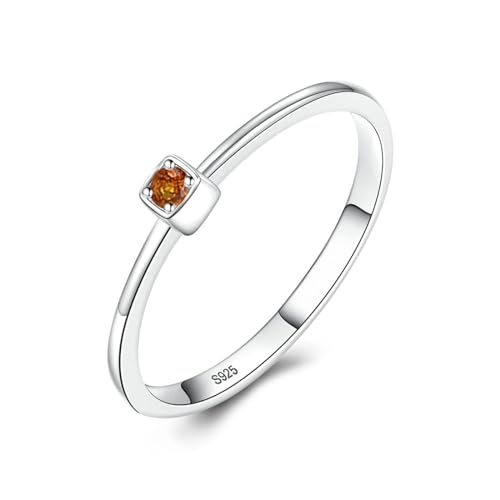 Epinki Schmuck Silber 925 Damen Ring Verlobung, Klassiker Form Ring Ehering Damen mit Orange Zirkonia Rund, Ring Damen Silber Modeschmuck Gr.52 (16.6) von Epinki