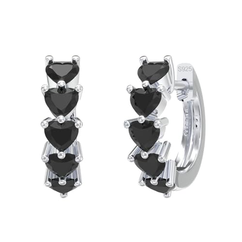 Epinki Trauringe Silber S925, Hoop Creole mit 3mm Schwarz Herz Zirconia Trauringe für Sie Und Ihn, Freundschaftsringe Sterlingsilber für Damen, Silber von Epinki