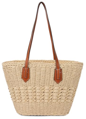 Damen Stroh Hobo Bag Gewebt Schultertasche Große Tote Geldbörse Sommer Strand Handtasche Handgemachte Top Griff Satchel Travel, Beige, Einheitsgröße von Epsion