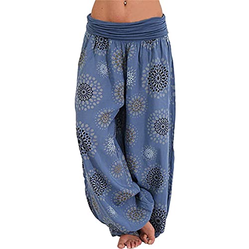 Erichman Frauen Plus Größe Einfarbig Beiläufige Lose Harem Hosen Frauen Hosen, Sommer Strand Casual Boho Hosen (Navy blue,4XL) von Erichman