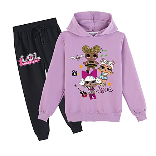 Erichman Frühling Herbst Nette Mädchen Hoodie Pullover und Jogginghose Trainingsanzug Sets für Kinder Kleinkind Mädchen Kleidung Set (Purple,Tag 130) von Erichman