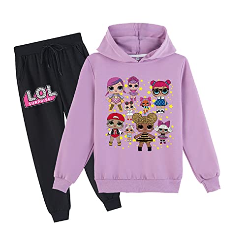 Erichman Frühling Herbst Nette Mädchen Pullover Sweatshirt Anzug Trainingsanzug Sets Hoodie und Jogginghose Anzug für Kinder (Purple,Tag 120) von Erichman