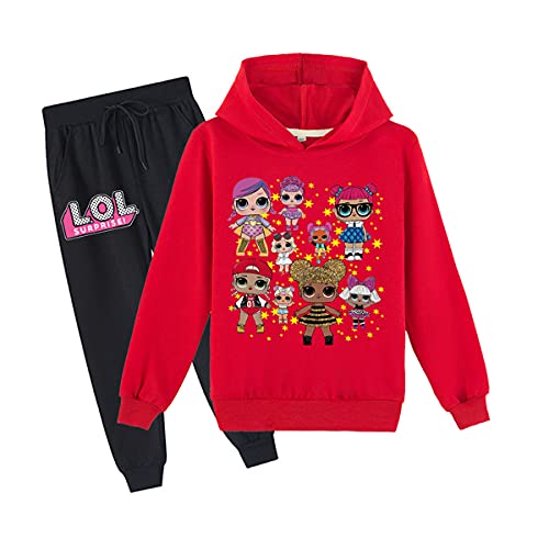 Erichman Frühling Herbst Nette Mädchen Pullover Sweatshirt Anzug Trainingsanzug Sets Hoodie und Jogginghose Anzug für Kinder (Red,Tag 120) von Erichman