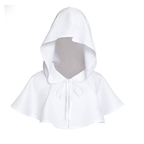 Erichman Mittelalterlichen Gugel Mit Kapuze Mantel Halloween Poncho Wicca Cosplay Hut Kurze Cape Kostüm mit Kreuz für Männer Frauen (White,One Size,Einheitsgröße) von Erichman