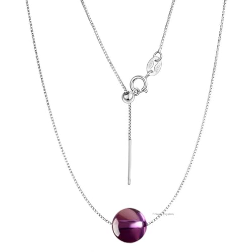 Amethyst-Kristall-Anhänger-Halskette für Damen, 925er-Sterlingsilber-Kette mit 10 mm runder Kristallperle, 45cm Länge, verstellbare Heilungs-Halskette, Schmuck, Geschenk für Frauen und Mädchen von Erliway