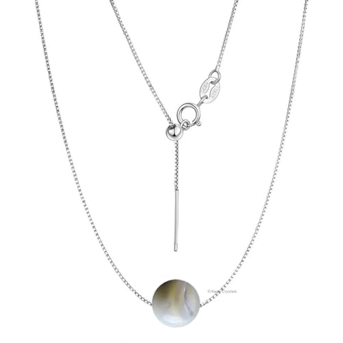 Erliway Perlen-Kristall-Anhänger-Halskette für Damen, 925er Sterlingsilber-Kette mit 10 mm runder Kristallperle, 45cm Länge, verstellbare Heilungs-Halskette, Schmuck, Geschenk für Frauen und Mädchen von Erliway