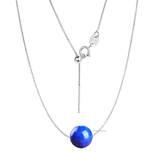 Halskette mit Lapislazuli-Kristall-Anhänger für Damen, 925er Sterlingsilber, Kette mit 10 mm runder Kristallperle, 45cm Länge, verstellbare Heil-Halskette, Schmuckgeschenk für Frauen und Mädchen von Erliway