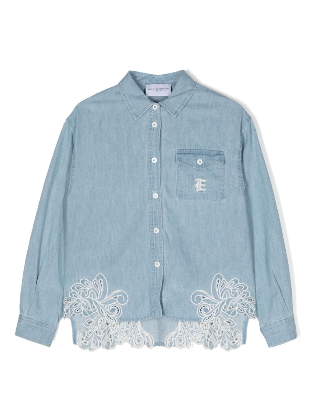 Ermanno Scervino Junior Jeanshemd mit Blumenstickerei - Blau von Ermanno Scervino Junior