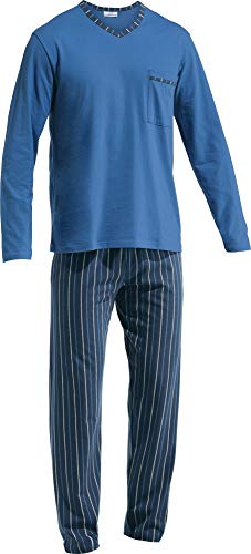 Erwin Müller Herren-Schlafanzug, Pyjama, Zweiteiler Single-Jersey blau/Marine Größe 60 - mit V-Ausschnitt und Brusttasche, Hose mit abgestepptem Gummibund, 100% Baumwolle von Erwin Müller