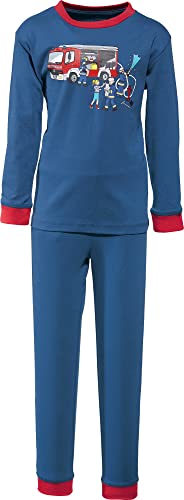 Erwin Müller Kinder-Schlafanzug, Pyjama Feuerwehr Single-Jersey Marine/rot Größe 110/116-100% Baumwolle, hautfreundlich, mit Rundumgummizug von Erwin Müller