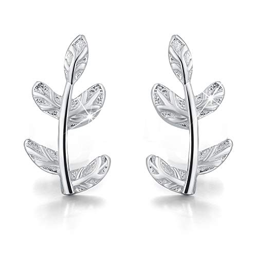 ✦Muttertagsgeschenke für Mama✦ Winglove 18 Karat Vergoldung Ohrringe Silber 925 Blatt Ohrstecker Blätter Form Ohrringe Schmuck Damen Geschenke für Frauen, Muttertag Geschenk.(White Gold-1) von Winglove