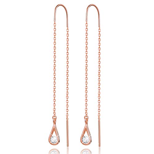 ✦Geschenke für Frauen✦ Winglove 18 Karat Vergoldung Ohrringe Silber 925 Hängend CZ Hollow Teardrop Ohrringe Lang Zirkonia Kreis Kette Ohrringe Muttertagsgeschenk.(Rose Gold-1) von Winglove