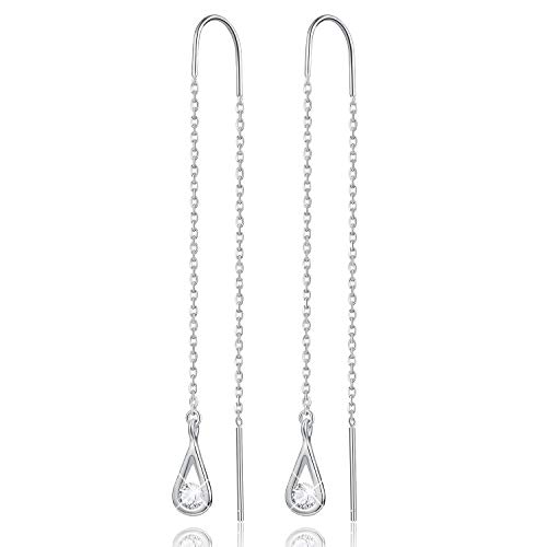 ✦Muttertagsgeschenke für Mama✦ Winglove 18 Karat Vergoldung Ohrringe Silber 925 Hängend CZ Hollow Teardrop Ohrringe Lang Zirkonia Kreis Kette Ohrringe Muttertagsgeschenk.(White Gold-1) von Winglove