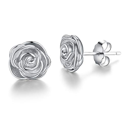 ✦Muttertagsgeschenke für Mama✦ Winglove Ohrringe Silber 925 Rose Blume Ohrstecker Blume Ohrringe Schmuck Damen Geschenke für Frauen, Muttertag Geschenk.(White Gold) von Winglove