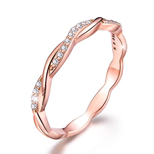 Esberry 18 Karat Vergoldung 925 Sterling Silber Twist Ring Band Zirkonia Stapelbare Ringe CZ Simulierte Diamant Ewigkeit Bänder Verlobung Eheringe für Frauen (Rose Gold, 56.5(18.2)) von Esberry