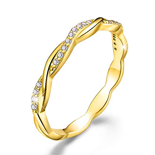 Esberry 18 Karat Vergoldung 925 Sterling Silber Twist Ring Band Zirkonia Stapelbare Ringe CZ Simulierte Diamant Ewigkeit Bänder Verlobung Eheringe für Frauen (Yellow Gold, 56.5(18.2)) von Esberry