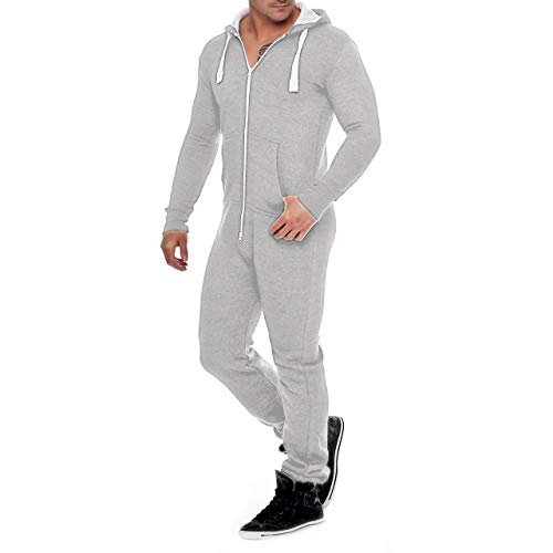 Eshal Fashion Herren Jumpsuit Fleece Schlafanzug Männer Traininganzug Onesie Schönes elegente Playsuit Herren Einteiler Onesie Overalls Hoodies Nachtwäsche (Large, Grau) von Eshal Fashion