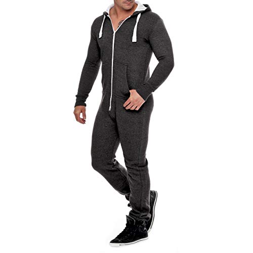 Eshal Fashion Herren Jumpsuit Fleece Schlafanzug Männer Traininganzug Onesie Schönes elegente Playsuit Herren Einteiler Onesie Overalls Hoodies Nachtwäsche (Small, DunkelGrau) von Eshal Fashion