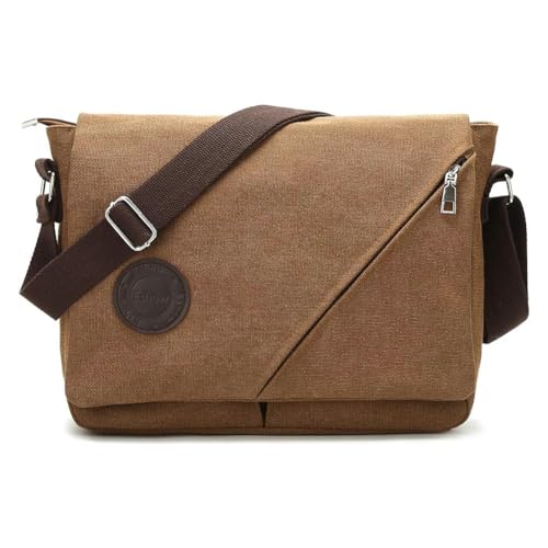 Eshow schwarz Umhängetasche Schultertasche Messenger Bag Damen & Herren für 14 Zoll Laptop klein Leinwand Canvas vintage Retro mit Handyfach zum Arbeit Freizeit (Dunkelbraun) von Eshow