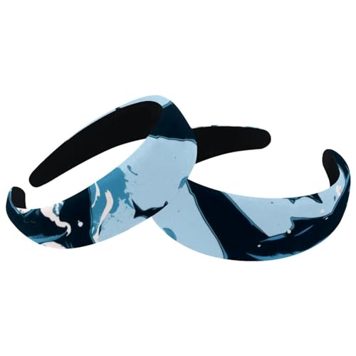 2 Stück Samt Breite Stirnbänder für Frauen Blaue Haie Spritzmuster Zubehör Gepolsterte Stirnbänder Schönheit Haarbänder Mädchen Dicke Haarbänder von Eslifey
