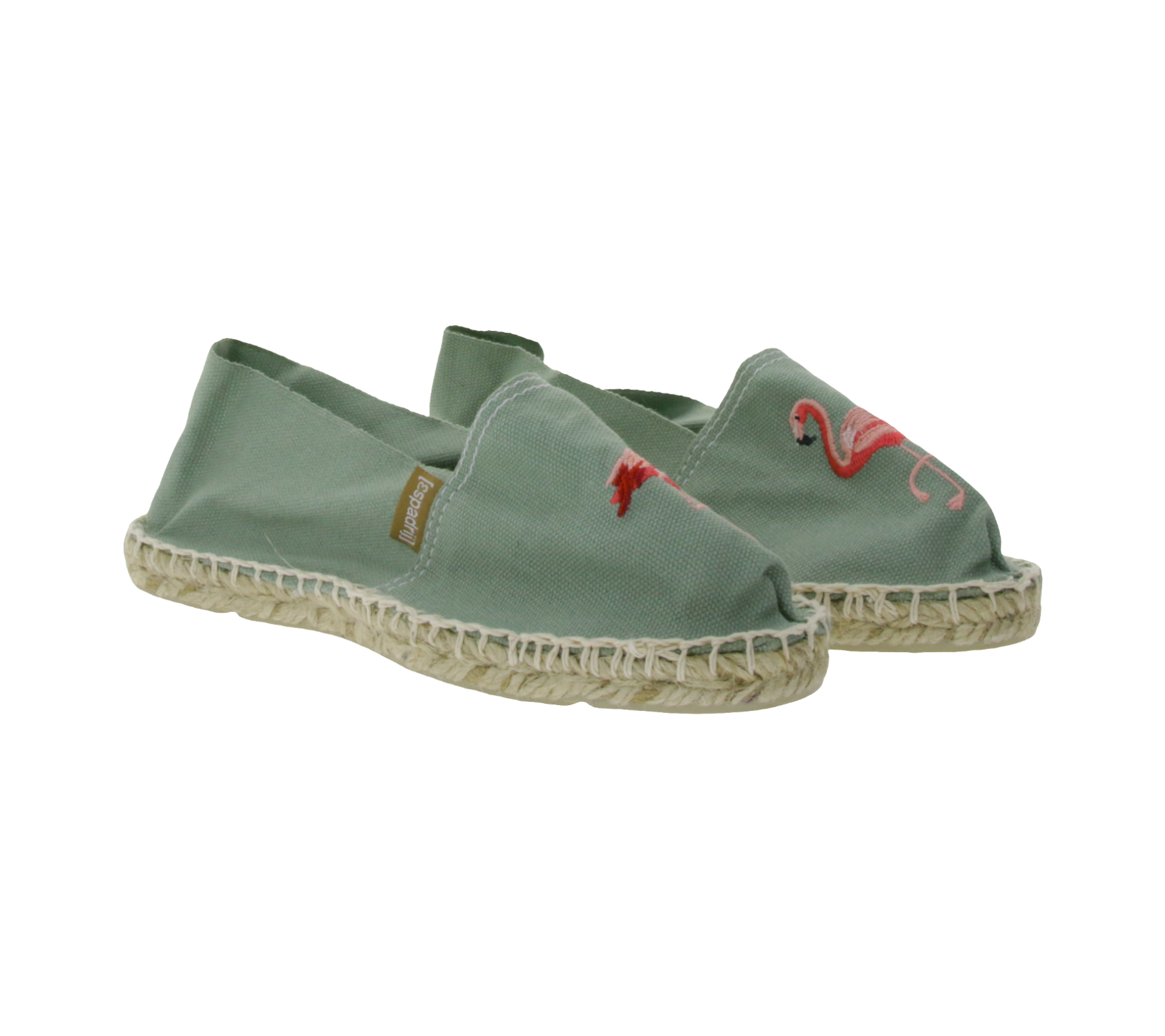 Espadrij Classic mules Damen stylische Hausschuhe sommerliche Schlüpf-Schuhe mit Flamingo-Strick Grün von Espadrij