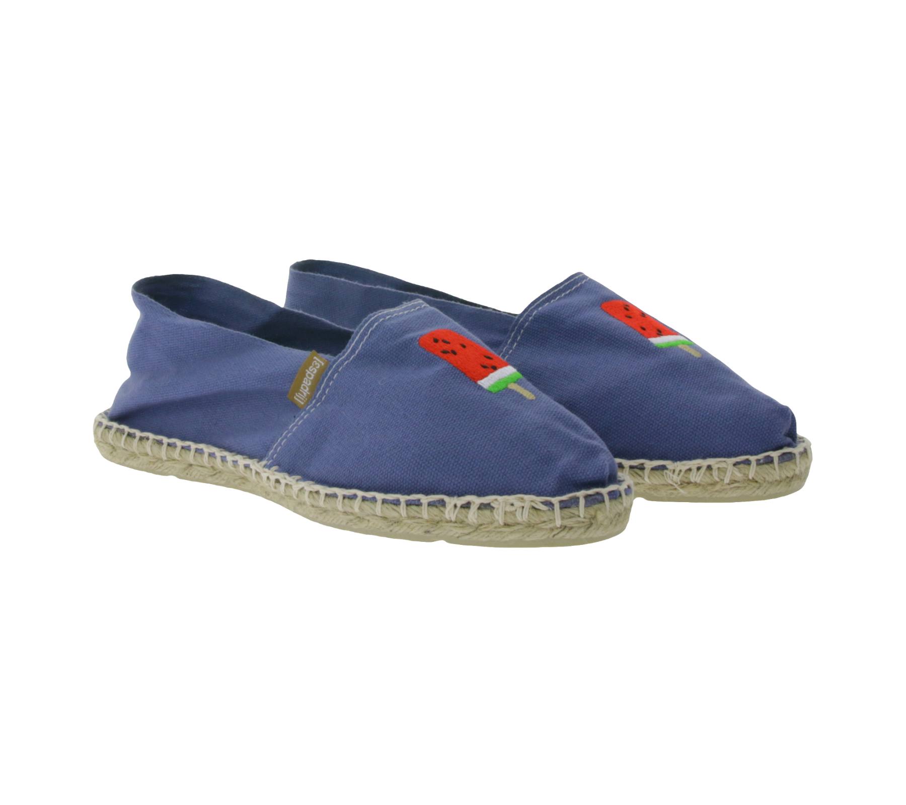 Espadrij Classic mules Damen stylische Hausschuhe sommerliche Schlüpf-Schuhe mit Melonen-Strick auf der Front Blau von Espadrij