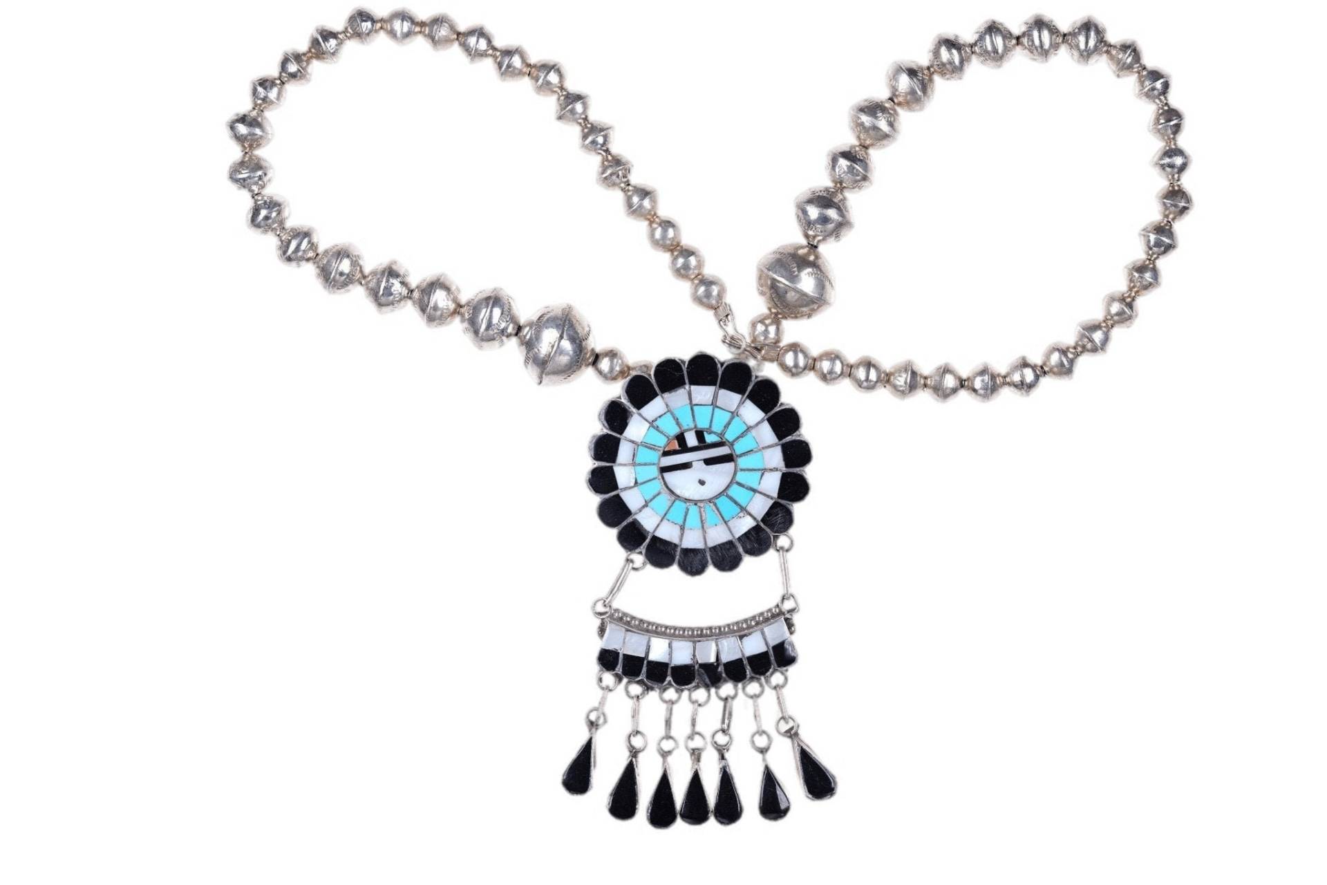 Zuni Sterling Multistone Inlay Donnervogel Mit Stamped Bead Halskette von EstateFreshAustin