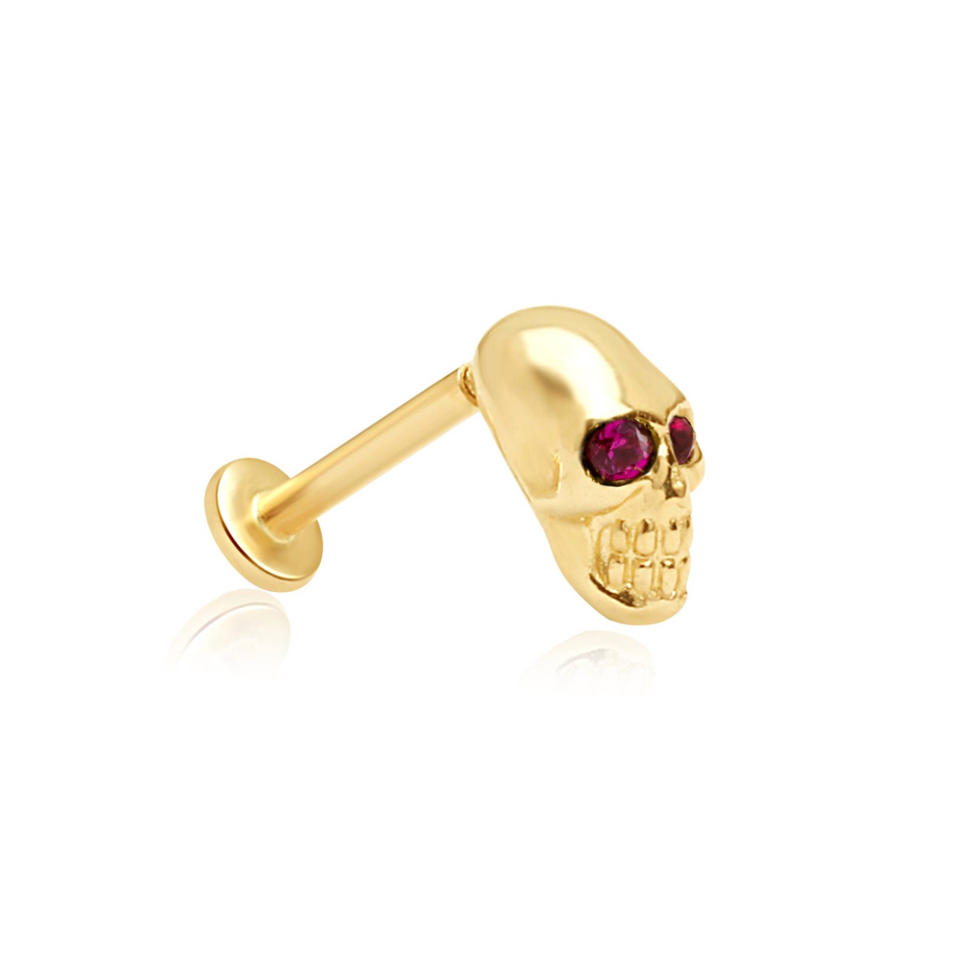 14K Gold Rubin Schädel Knorpel Ohrstecker Tragus Stud Helix Piercing Schmuck Oberohr Herren Flach Zurück Ohrring Geschenk Für Frauen von EstellaCollection