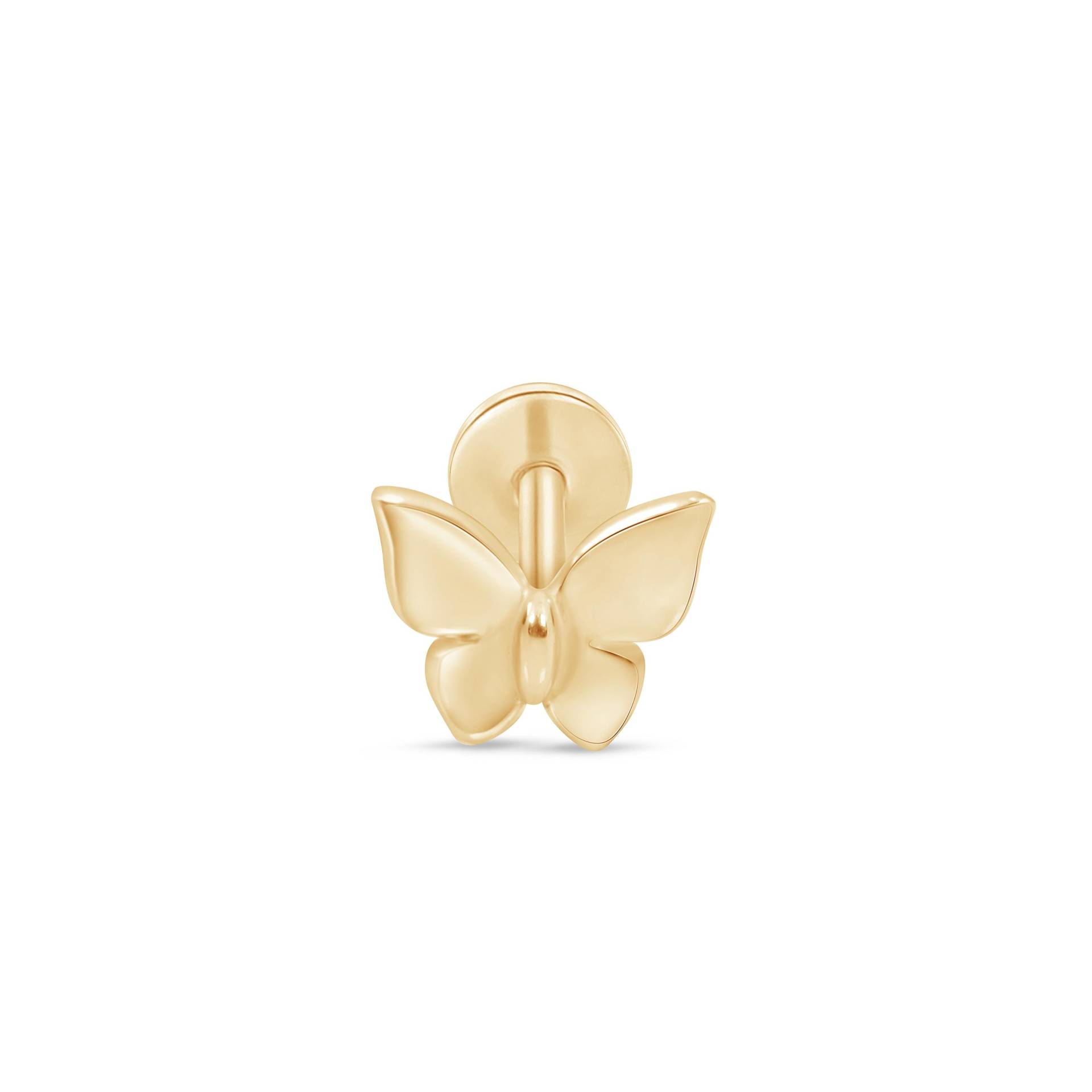 14K Gold Schmetterling Knorpel Ohrstecker Helix Conch Tragus Damen Flache Rückseite Piercing Ohrring Innengewinde Schmuck Geschenk von EstellaCollection