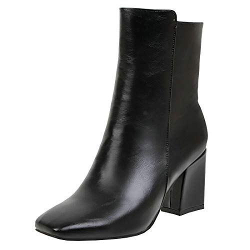 Etebella Damen Square Toe Boots High Heels Stiefeletten Blockabsatz Ankle Boots mit Reißverschluss Mode Schuhe (Schwarz,36) von Etebella