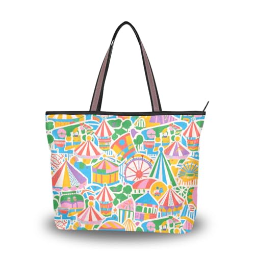 Bunte Cartoon-Freizeitpark-Schultertasche aus Seidenstoff, mit Reißverschluss, wiederverwendbare Handtasche für Damen Bunte Cartoon-Freizeitpark-Schultertasche aus Seidenstoff, mit Reißverschluss, wiederverwendbare Handtasche für Damen von EtherSpher