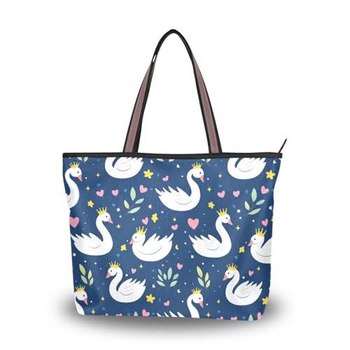 Cartoon Cute White Swan silk fabric zippered tote bag reusable leather handbags for women Cartoon Cute White Swan silk fabric zippered tote bag reusable leather handbags for women von EtherSpher
