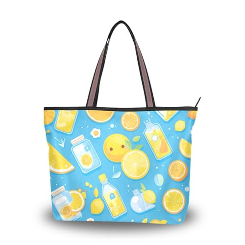 Cartoon Fruit Juice Summer Blue silk fabric zippered tote for women stylish handbags for women shoulder Cartoon Fruit Juice Summer Blue silk fabric zippered tote for women stylish handbags for women shoulder von EtherSpher