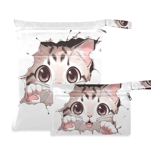 EtherSpher Cartoon-Wickeltasche mit niedlicher weißer Katze, mit Reißverschluss, 2 Stück, wichtige Gegenstände mit Griffen für Yoga, Baby-Windeln EtherSpher Cartoon-Wickeltasche mit niedlicher weißer Katze, mit Reißverschluss, 2 Stück, wichtige Gegenstände mit Griffen für Yoga, Baby-Windeln von EtherSpher