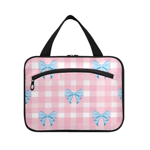EtherSpher Rosa karierte Schleife zum Aufhängen für Damen, wasserdicht, mit Haken, Designer-Make-up-Tasche für Reisen, Camping, Parfüm de L, Rosa karierte Schleife, Large EtherSpher Rosa karierte Schleife zum Aufhängen für Damen, wasserdicht, mit Haken, Designer-Make-up-Tasche für Reisen, Camping, Parfüm de L, Rosa karierte Schleife, Large von EtherSpher