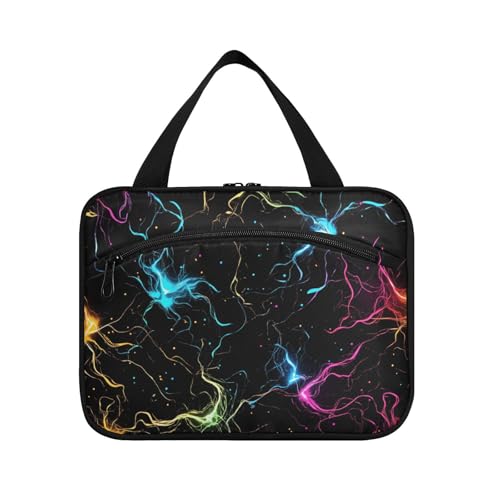 EtherSpher Schwarze bunte Lightning-Kulturbeutel für Herren mit Haken, wasserdichte Designer-Tasche mit Fächern für Reisen, muss Bolso de para mujer L, Schwarzer, bunter Blitz, Large EtherSpher Schwarze bunte Lightning-Kulturbeutel für Herren mit Haken, wasserdichte Designer-Tasche mit Fächern für Reisen, muss Bolso de para mujer L, Schwarzer, bunter Blitz, Large von EtherSpher