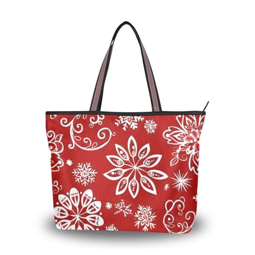 Merry Christmas Red Floral Snowflake silk fabric zippered school tote bag reusable summer handbags for women Merry Christmas Red Floral Snowflake silk fabric zippered school tote bag reusable summer handbags for women von EtherSpher