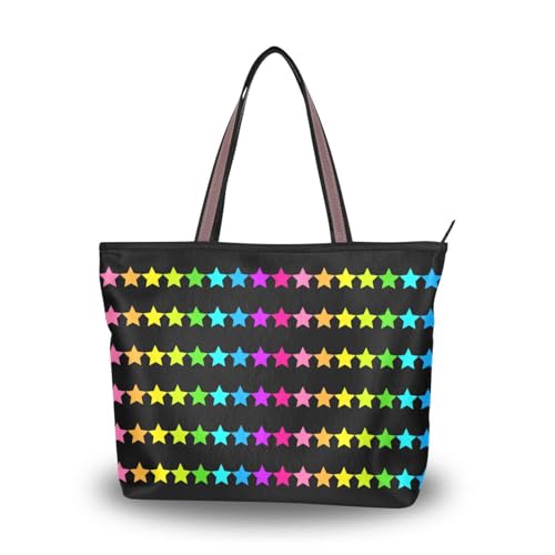 Neon Stars Rainbow Colorful Fashion silk fabric zippered straps for handbags reusable tote handbags for women Neon Stars Rainbow Colorful Fashion silk fabric zippered straps for handbags reusable tote handbags for women von EtherSpher