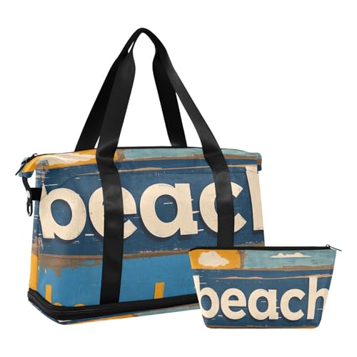 Reisetasche, Vintage-Poster, Strand, Wochenendtasche, mit verstellbarem Gurt, für Fitnessstudio, 2-teiliges Set, Vintage-Poster, Strand, 1 size Reisetasche, Vintage-Poster, Strand, Wochenendtasche, mit verstellbarem Gurt, für Fitnessstudio, 2-teiliges Set, Vintage-Poster, Strand, 1 size von EtherSpher