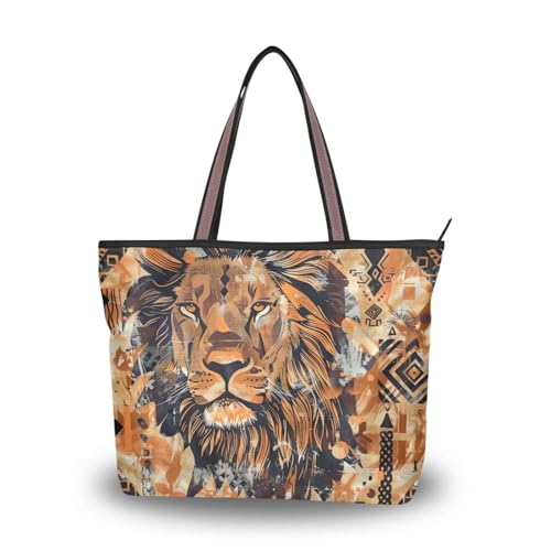 Tribal Animal Lion Earthy Color silk fabric zippered womens tote bags convenient large handbags for women Tribal Animal Lion Earthy Color silk fabric zippered womens tote bags convenient large handbags for women von EtherSpher
