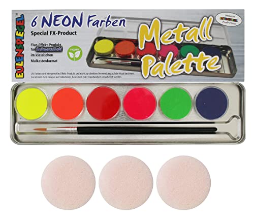 Eulenspiegel 423004 - Farb-Palette Neon, 6 X 5g UV-Farben, 1 Pinsel, Schminkset, Karneval, Mottoparty(Verpackung kann variieren) von Eulenspiegel