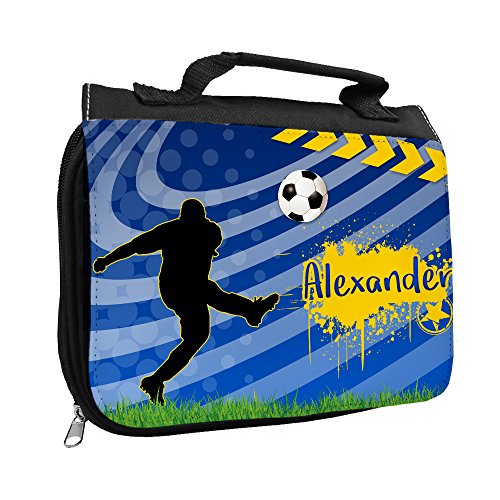 Kulturbeutel mit Namen Alexander und Fußball-Motiv für Jungen | Kulturtasche mit Vornamen | Waschtasche für Kinder von Eurofoto