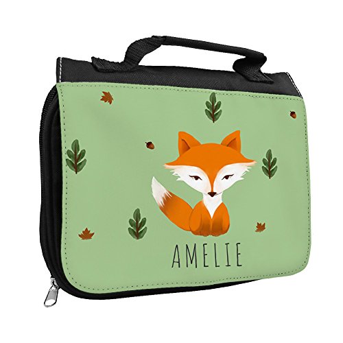 Kulturbeutel mit Namen Amelie und schönem Fuchs-Motiv für Mädchen | Kulturtasche mit Vornamen | Waschtasche für Kinder von Eurofoto
